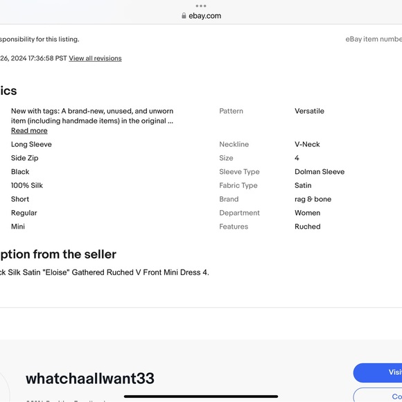 rag & bone Black Silk Satin "Eloise" Gathered Ruched V Front Mini Dress - Picture 14 of 14